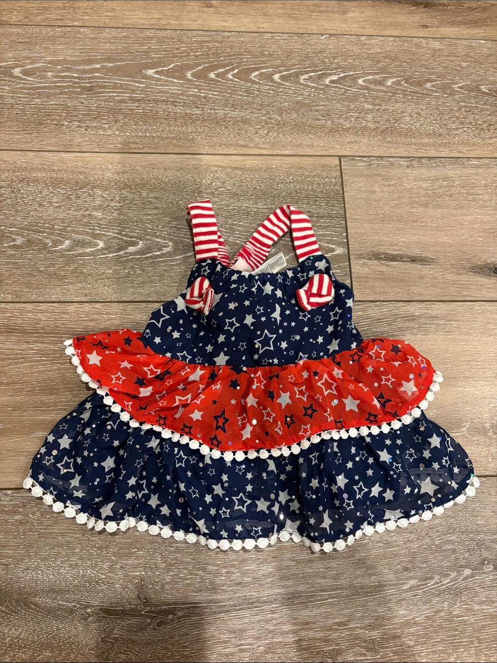 Little Lass Red and Navy Blue Star Tiered Dress